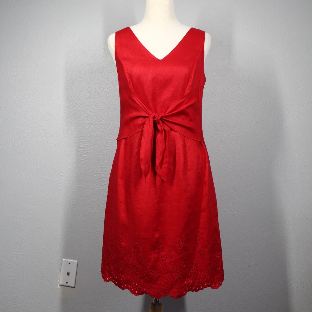 Rickie Freeman for Teri Jon - Red Linen Sleeveless Mini Dress - Size 6